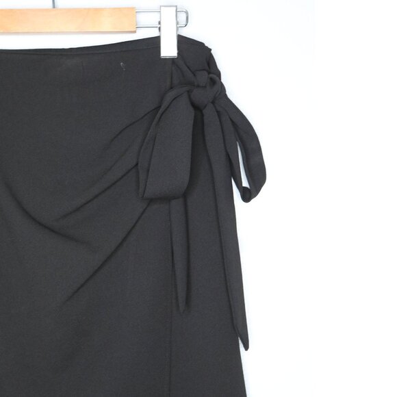 Faith & Joy Black Asymmetrical Faux Wrap Skirt Side Tie Bow Skirt Black Tie - Picture 4 of 11